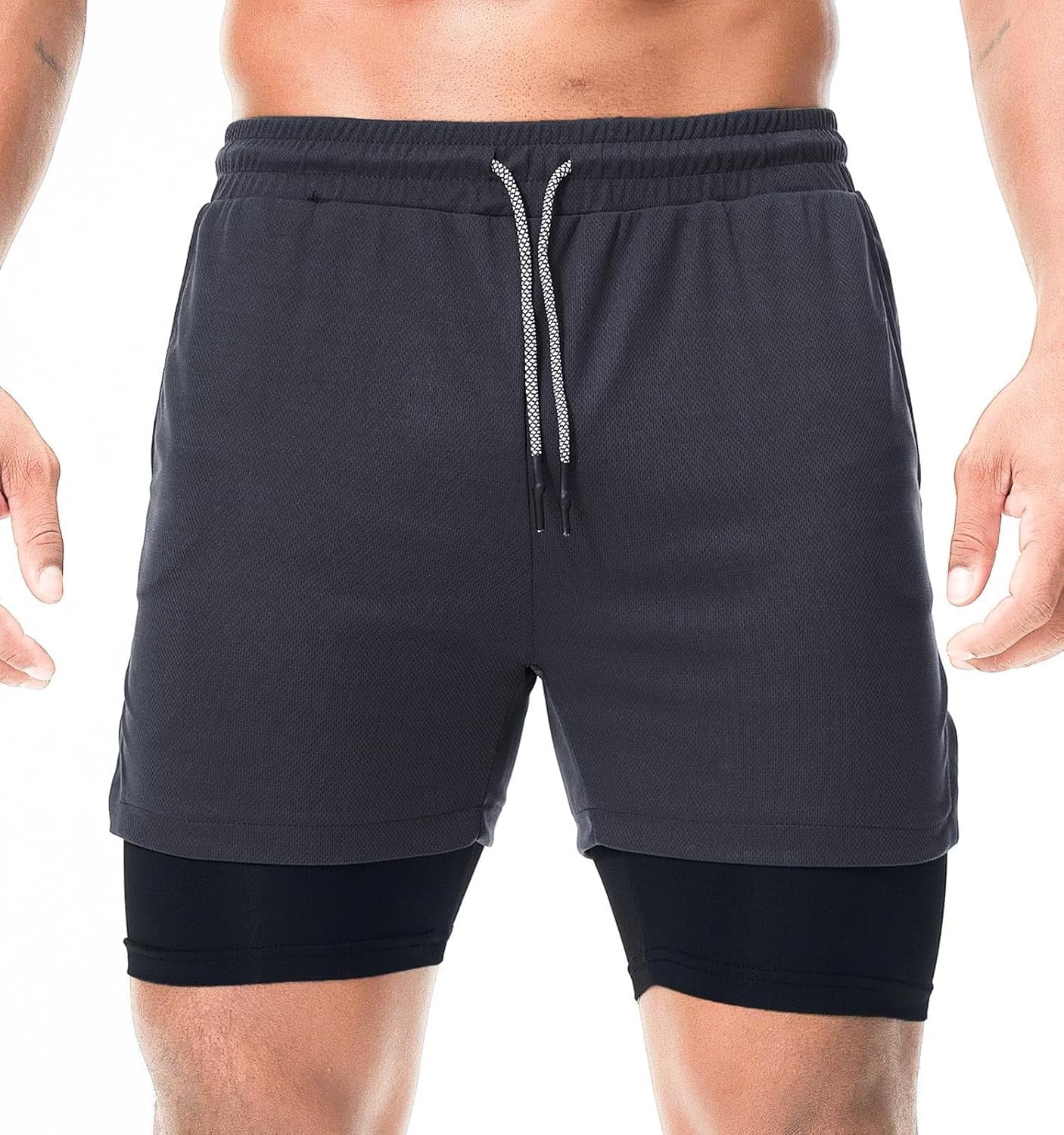 Men'S 2 in 1 Running Workout Shorts Athletic Gym 7" Shorts for Men