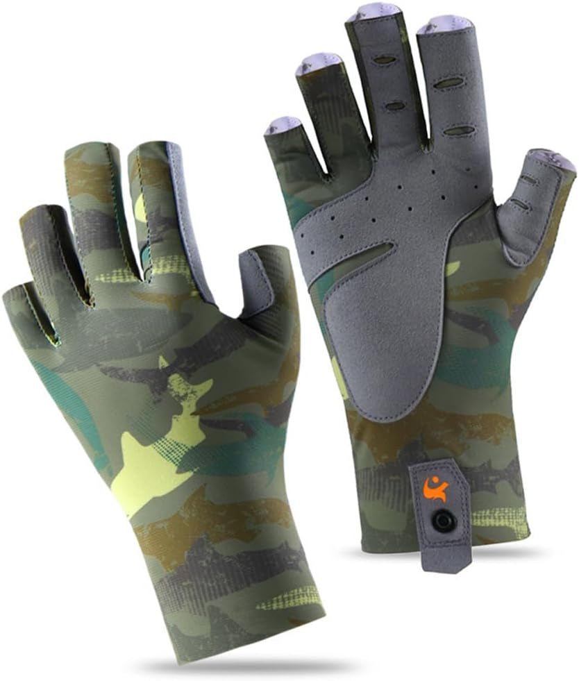 Fishing Gloves, UPF50+ Sun Gloves UV Protection Fingerless Glove Men Women, Unisex Fingerless Camo Hunting Gloves, for Fishing, Kayaking, Rowing, Paddling, Canoeing, Hunting