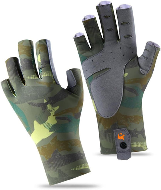 Fishing Gloves, UPF50+ Sun Gloves UV Protection Fingerless Glove Men Women, Unisex Fingerless Camo Hunting Gloves, for Fishing, Kayaking, Rowing, Paddling, Canoeing, Hunting