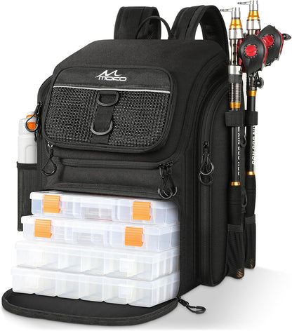 Large 40L Fishing Tackle Backpack with Rod Holders & Bait Binder