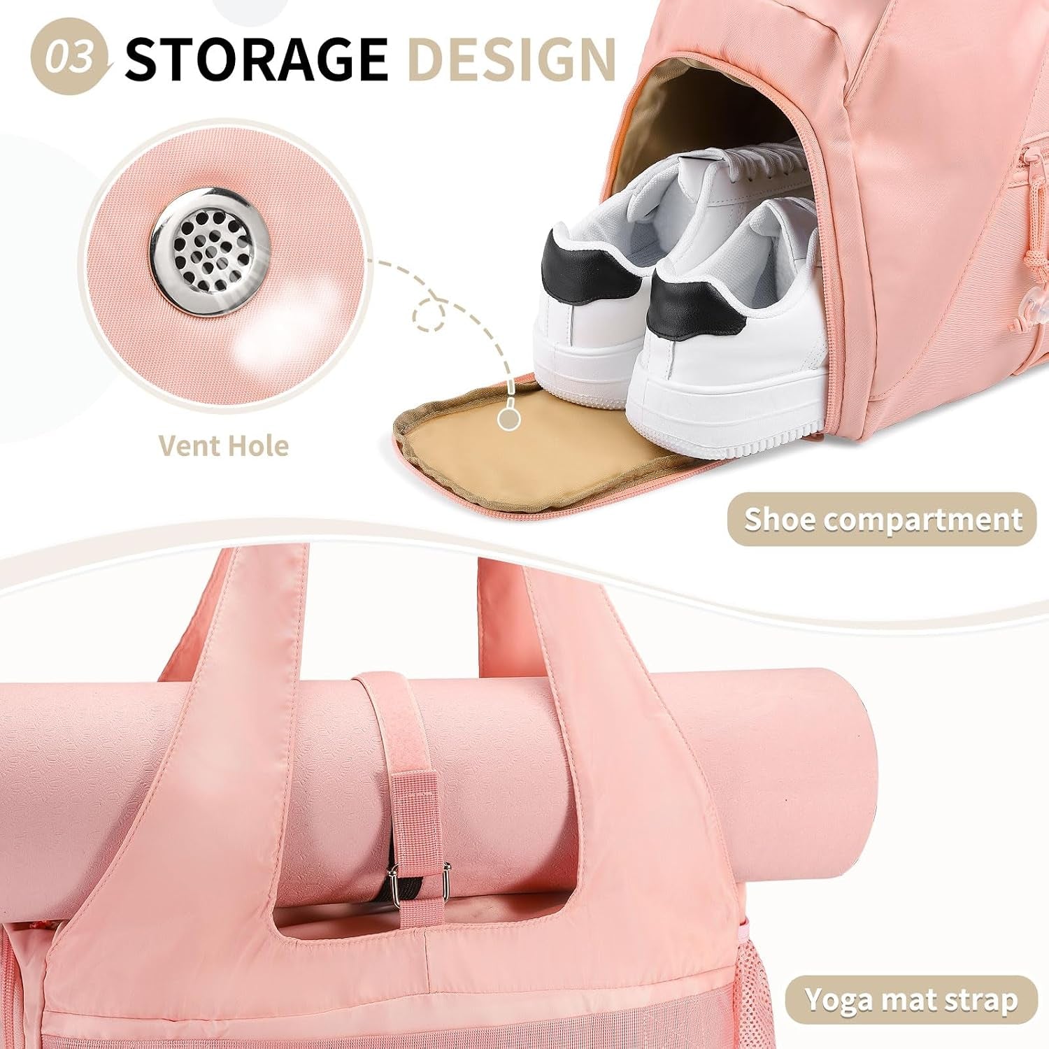 Small Gym Bag for Women with Shoe Compartment 35L, Pink