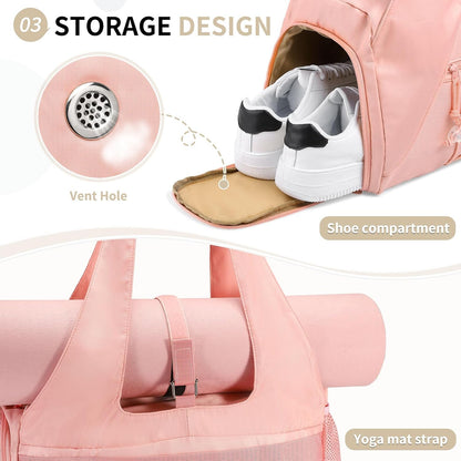 Small Gym Bag for Women with Shoe Compartment 35L, Pink