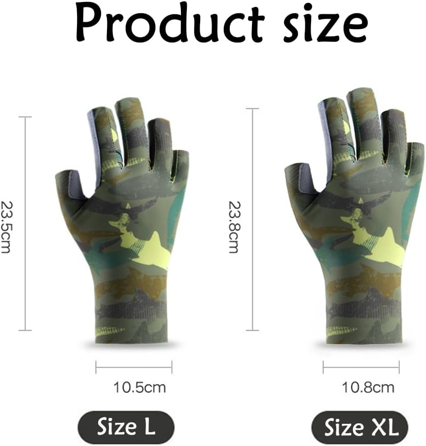 Fishing Gloves, UPF50+ Sun Gloves UV Protection Fingerless Glove Men Women, Unisex Fingerless Camo Hunting Gloves, for Fishing, Kayaking, Rowing, Paddling, Canoeing, Hunting