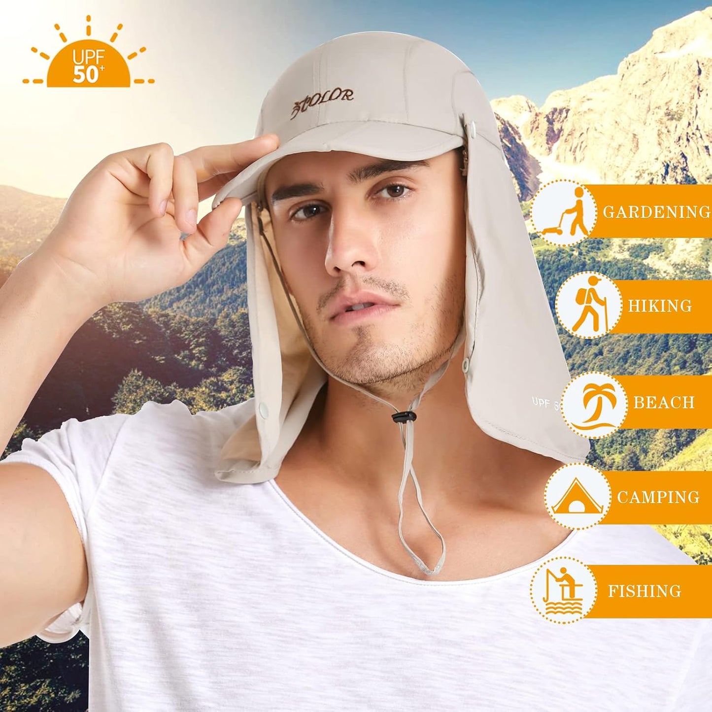 Sun Hat for Men Women Neck Flap Ponytail Hats,Upf50+ Foldable Sun Cap Sun Protection Hat Summer Outdoor Fishing Hat
