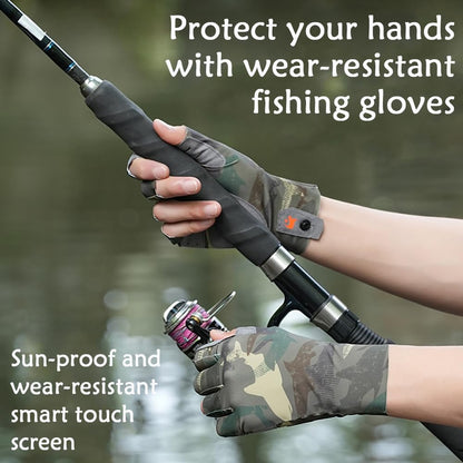 Fishing Gloves, UPF50+ Sun Gloves UV Protection Fingerless Glove Men Women, Unisex Fingerless Camo Hunting Gloves, for Fishing, Kayaking, Rowing, Paddling, Canoeing, Hunting