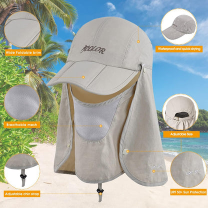 Sun Hat for Men Women Neck Flap Ponytail Hats,Upf50+ Foldable Sun Cap Sun Protection Hat Summer Outdoor Fishing Hat
