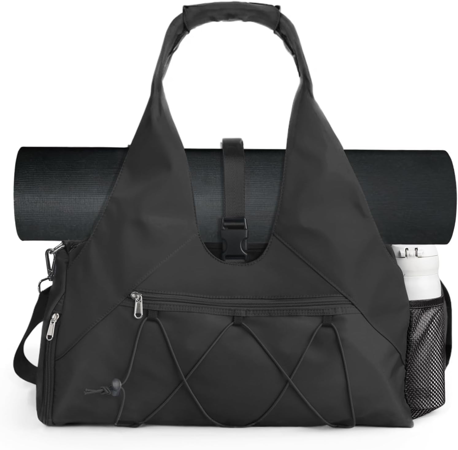 Gym Bag for Women with Yoga Mat Holder, Black