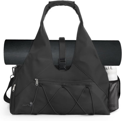 Gym Bag for Women with Yoga Mat Holder, Black