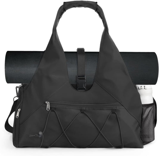 Gym Bag for Women with Yoga Mat Holder, Black