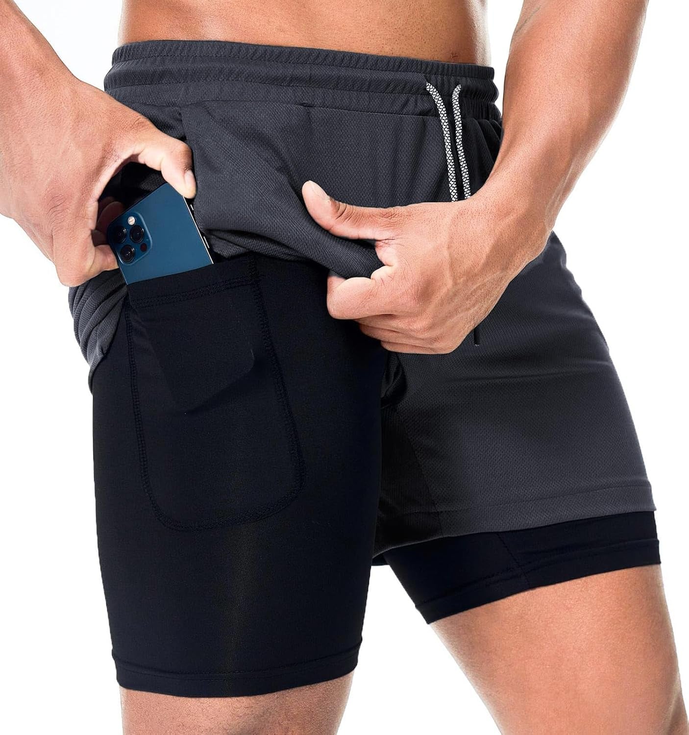 Men'S 2 in 1 Running Workout Shorts Athletic Gym 7" Shorts for Men