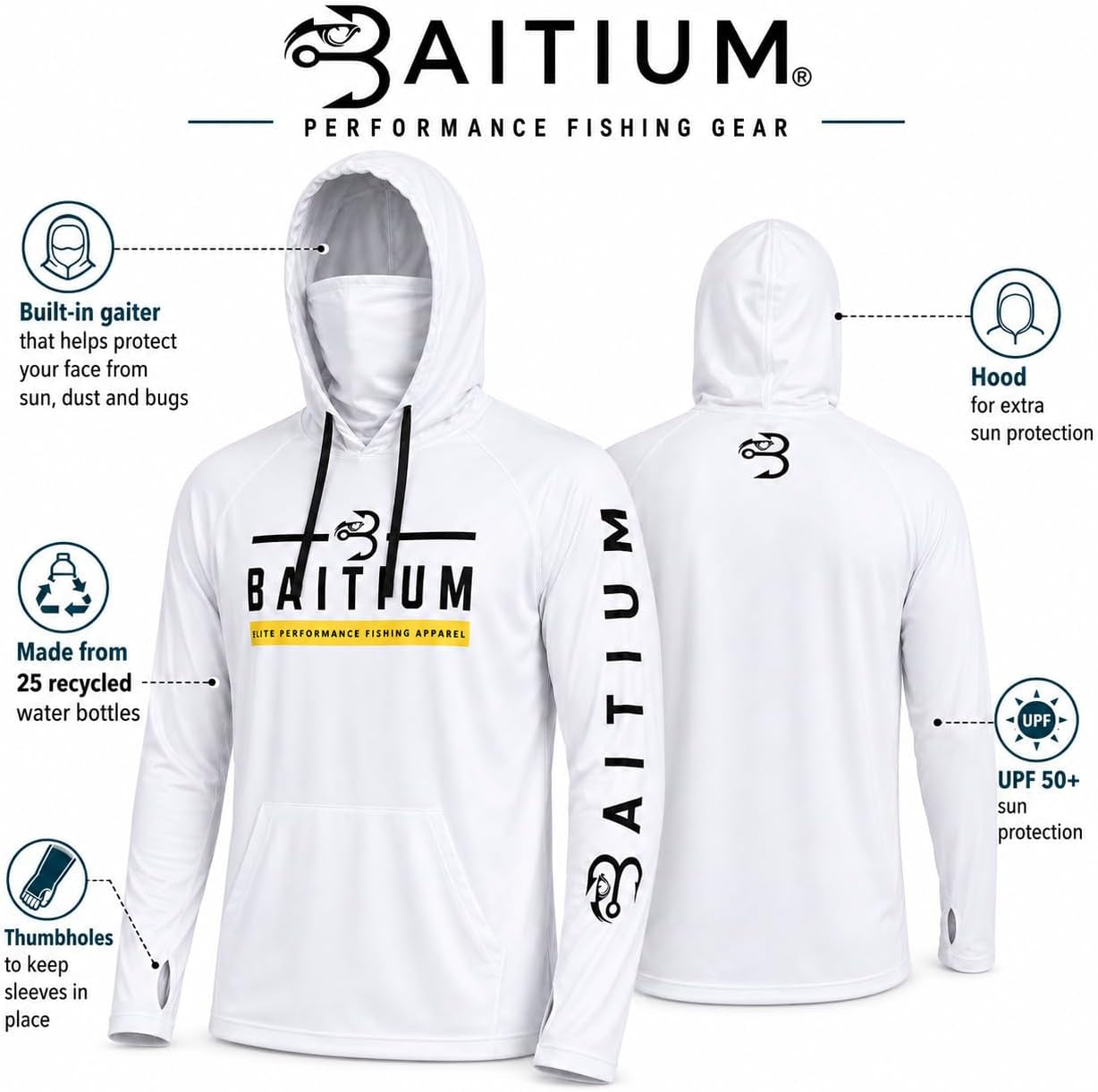 Fishing Shirts for Men,Upf50 Hooded Long Sleeve with Gaiter, Sun Protection Dry Fit Apparel, Face Mask, Fishing Clothes