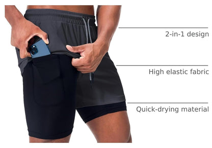 Men'S 2 in 1 Running Workout Shorts Athletic Gym 7" Shorts for Men