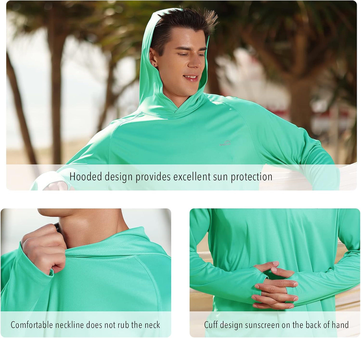 Men'S Fishing Sun Hoodie Long Sleeve UPF 50+ Rash Guard UV Shirts