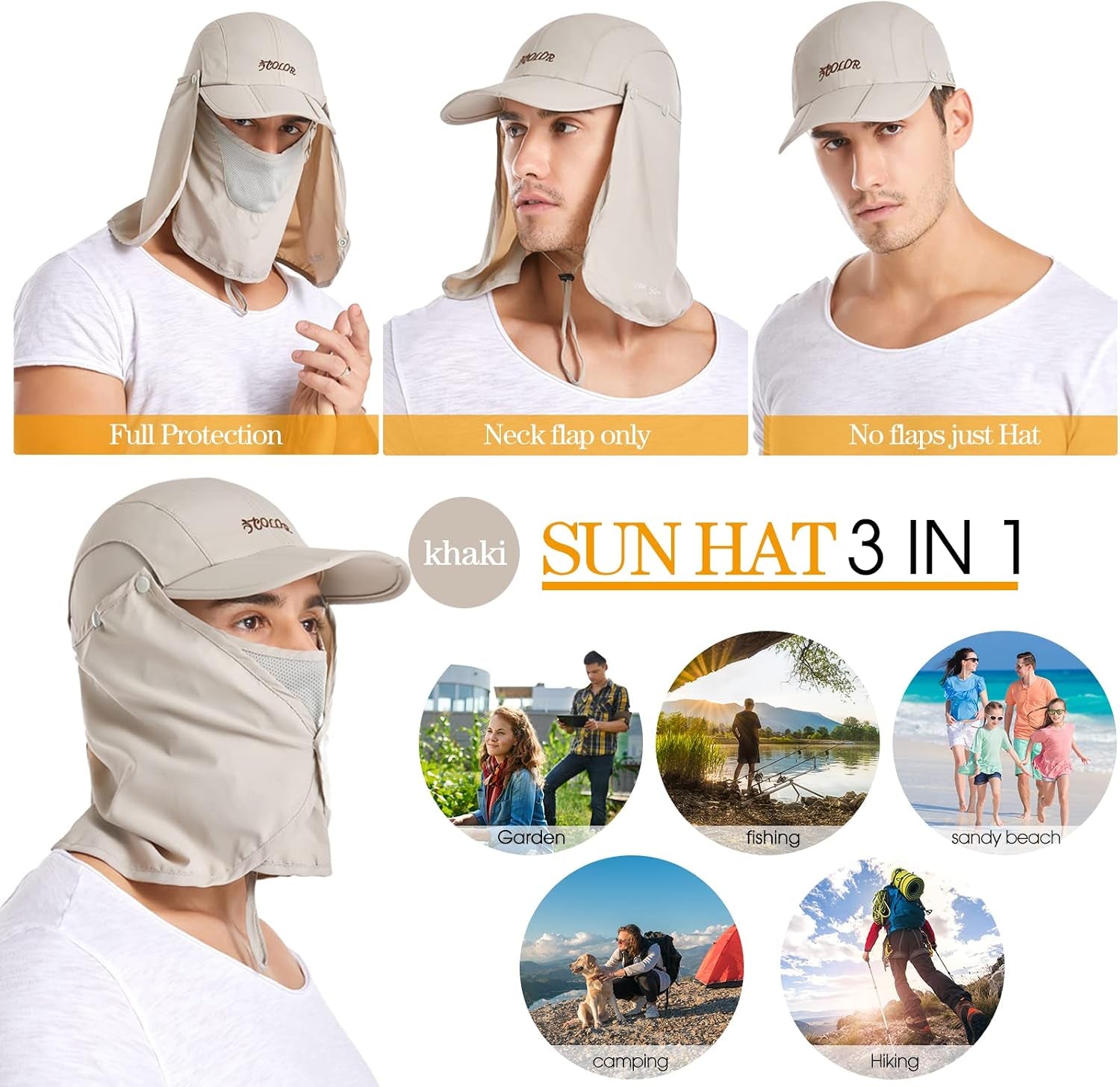 Sun Hat for Men Women Neck Flap Ponytail Hats,Upf50+ Foldable Sun Cap Sun Protection Hat Summer Outdoor Fishing Hat