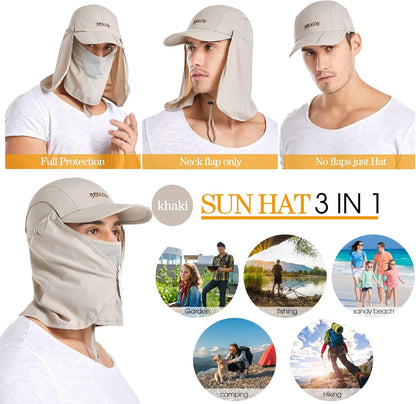 Sun Hat for Men Women Neck Flap Ponytail Hats,Upf50+ Foldable Sun Cap Sun Protection Hat Summer Outdoor Fishing Hat
