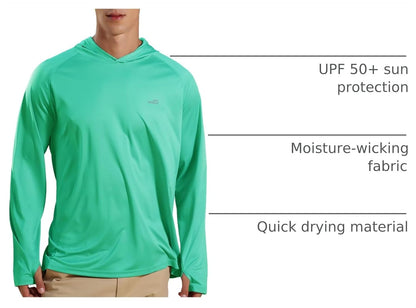 Men'S Fishing Sun Hoodie Long Sleeve UPF 50+ Rash Guard UV Shirts