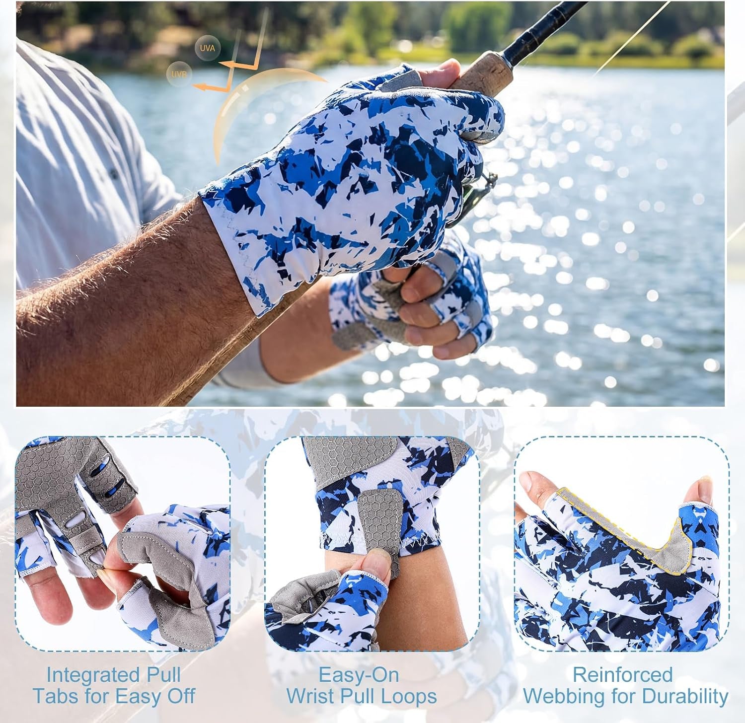 3 Pairs Fishing Gloves UPF50 Sun Protection
