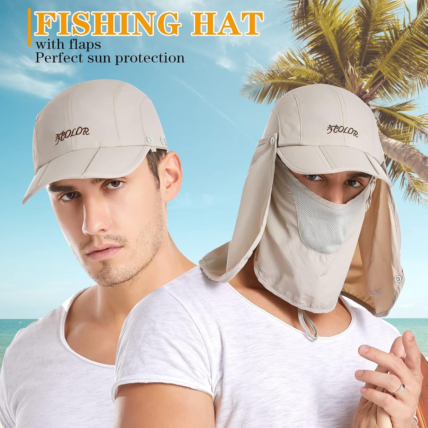 Sun Hat for Men Women Neck Flap Ponytail Hats,Upf50+ Foldable Sun Cap Sun Protection Hat Summer Outdoor Fishing Hat