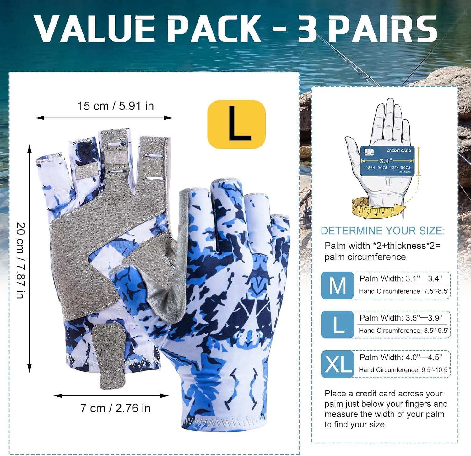3 Pairs Fishing Gloves UPF50 Sun Protection