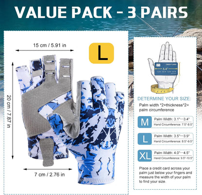 3 Pairs Fishing Gloves UPF50 Sun Protection