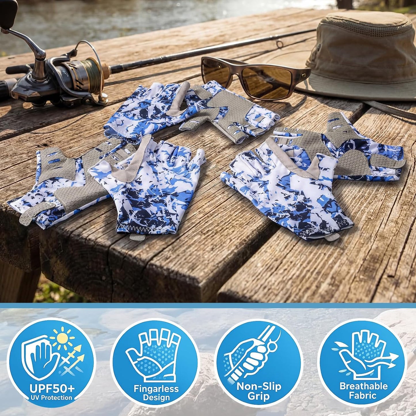 3 Pairs Fishing Gloves UPF50 Sun Protection