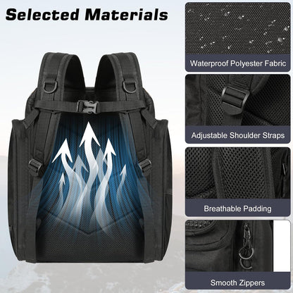 Large 40L Fishing Tackle Backpack with Rod Holders & Bait Binder