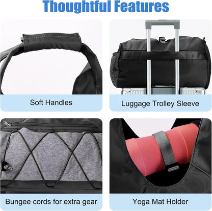 Gym Bag for Women with Yoga Mat Holder, Black