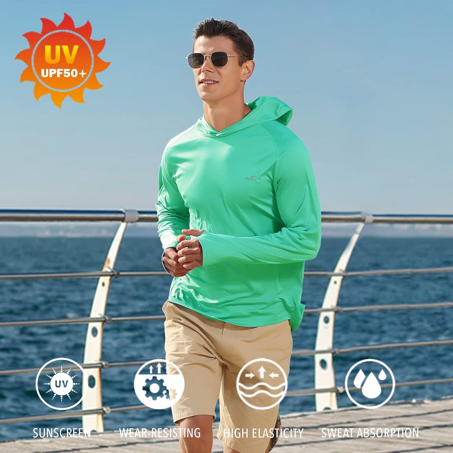 Men'S Fishing Sun Hoodie Long Sleeve UPF 50+ Rash Guard UV Shirts