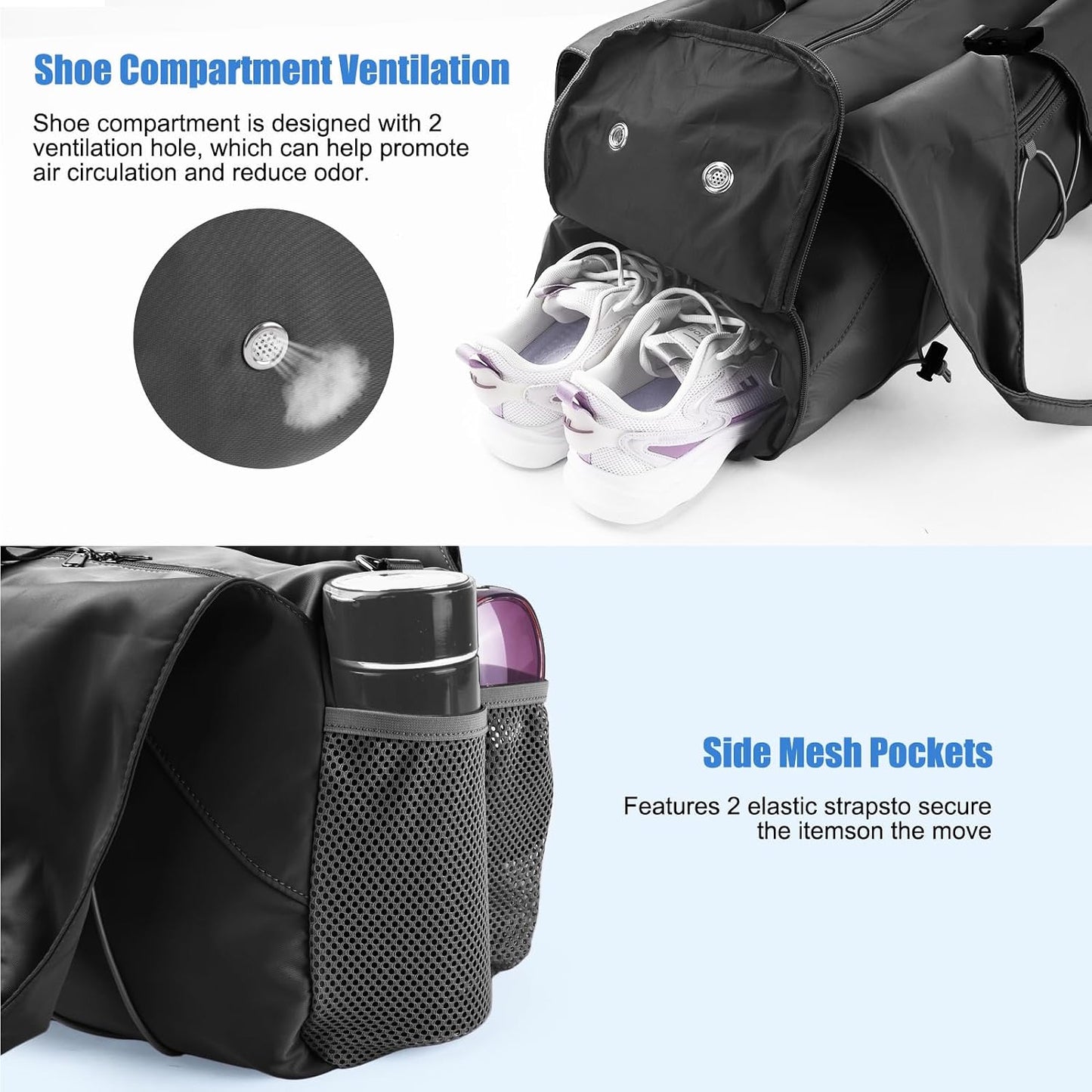 Gym Bag for Women with Yoga Mat Holder, Black