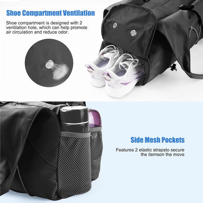 Gym Bag for Women with Yoga Mat Holder, Black