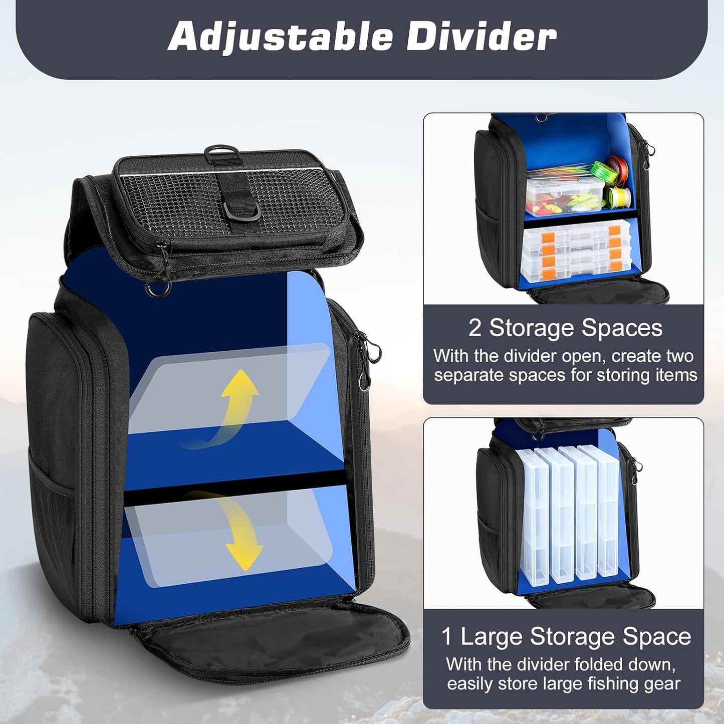 Large 40L Fishing Tackle Backpack with Rod Holders & Bait Binder