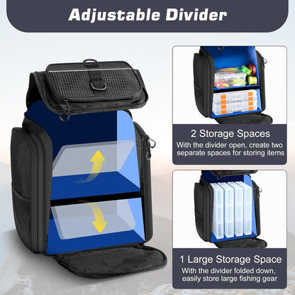 Large 40L Fishing Tackle Backpack with Rod Holders & Bait Binder