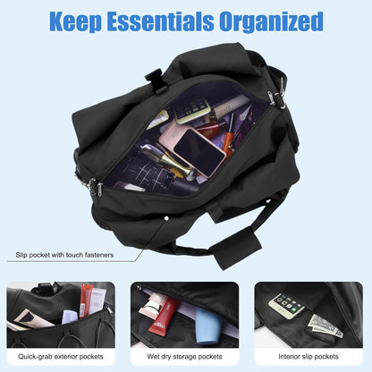 Gym Bag for Women with Yoga Mat Holder, Black